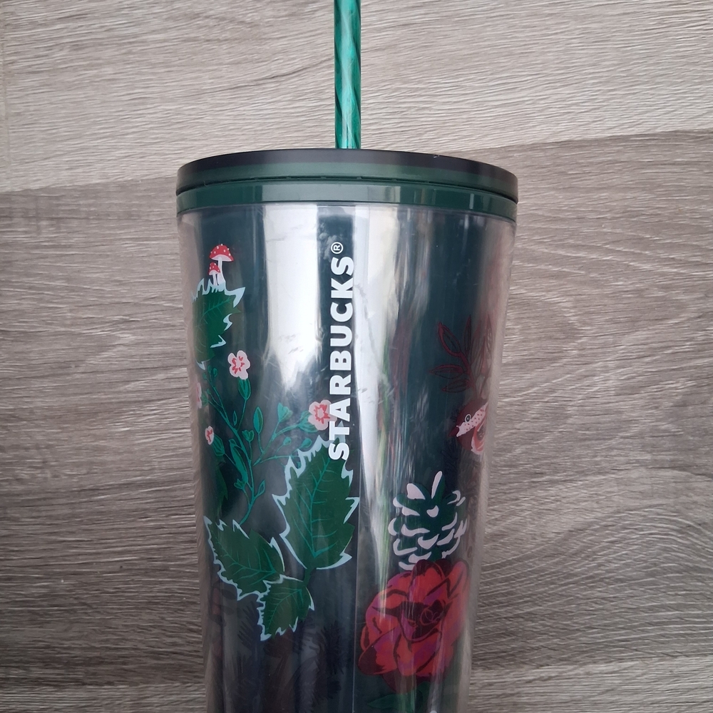 Starbucks 2022 Enchanted Forest Holiday 24 Oz Cup Dark Green Lid